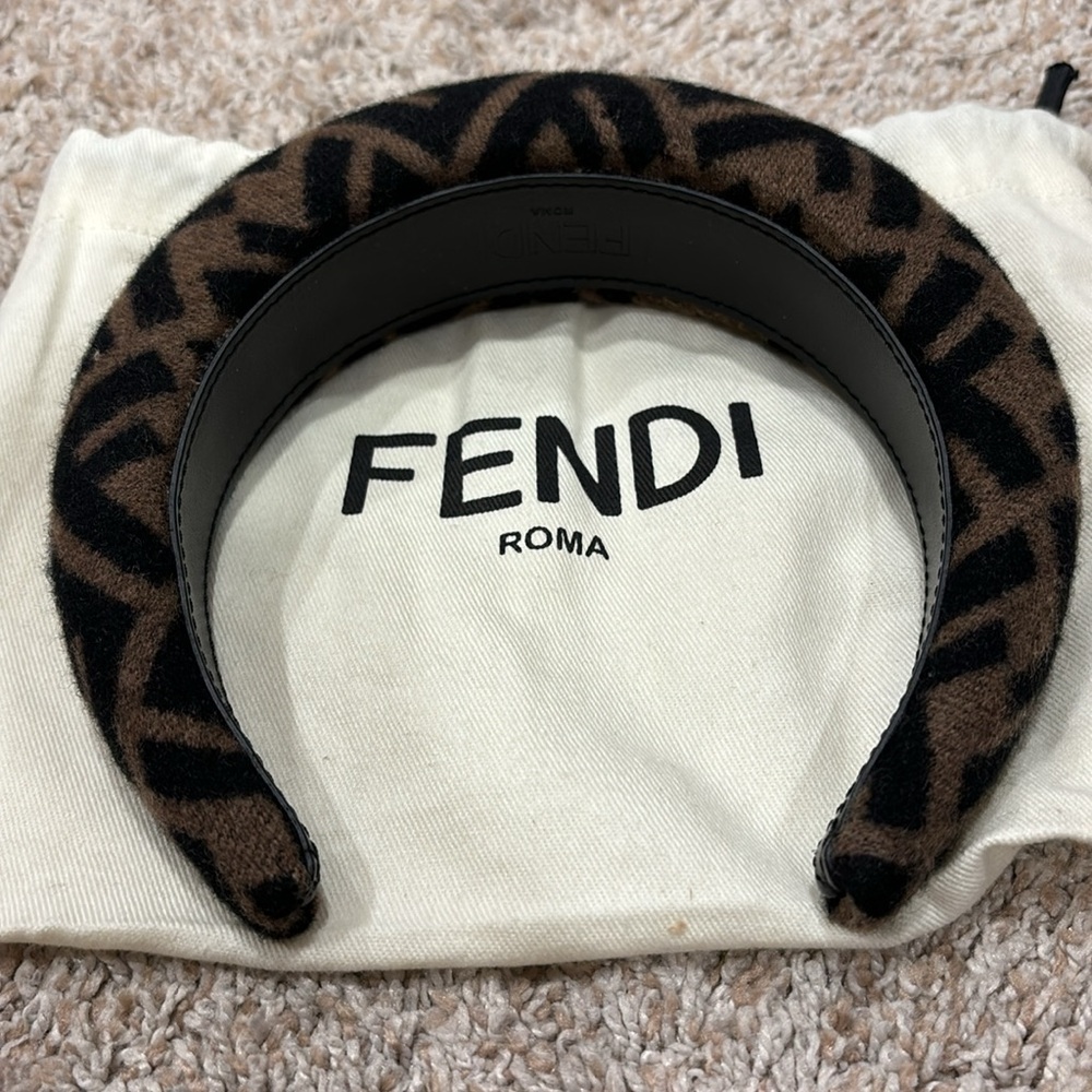 Fendi Brown and Black FF Logo Padded Headband - Picture 3 of 3